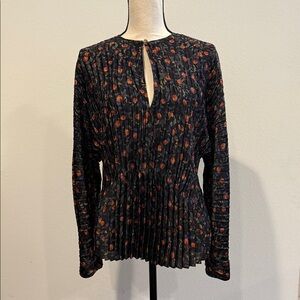 Vince Black Floral Pleated Blouse